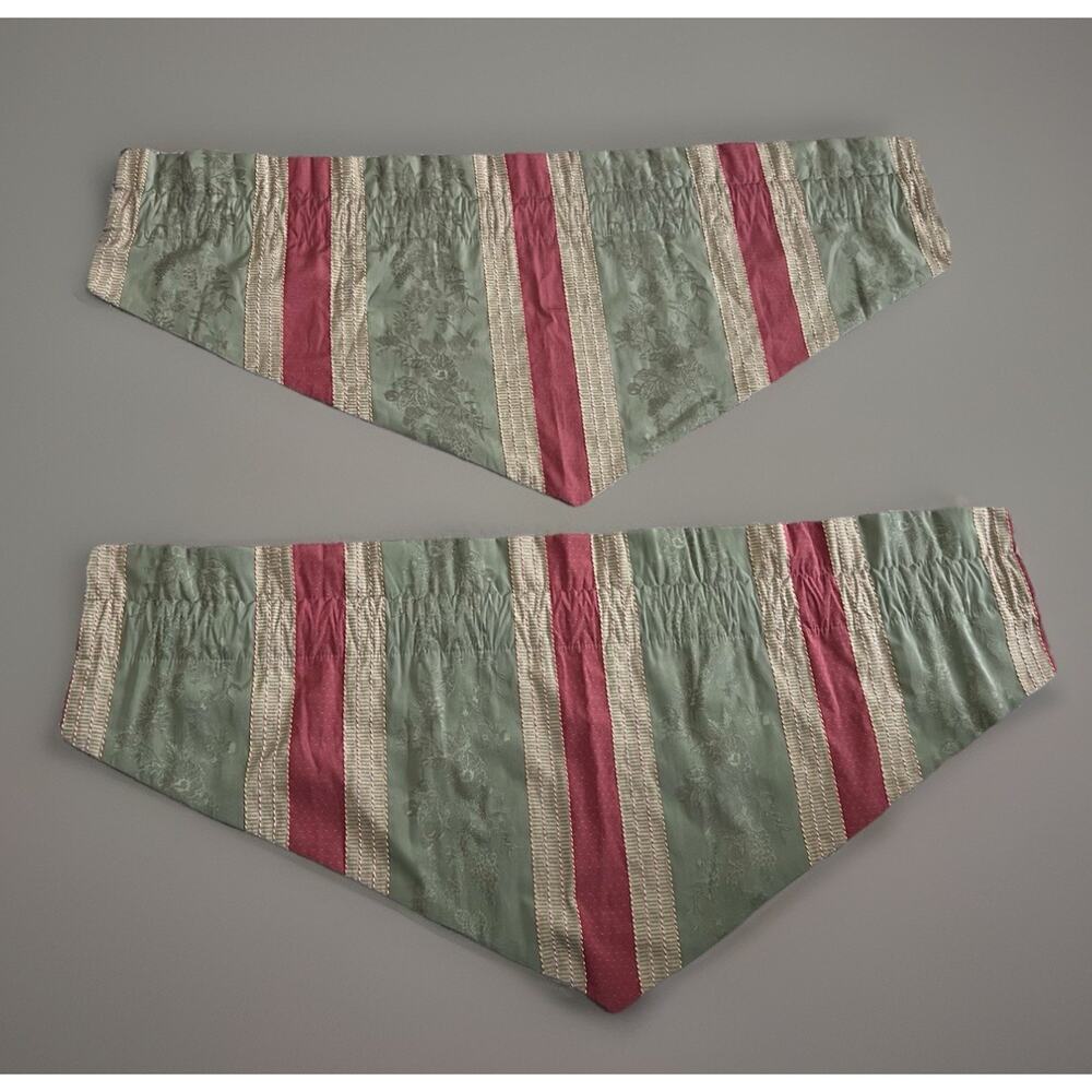2 Waverly Capulet Chianti Ascot Valance 48" Striped Jacquard Gold Green